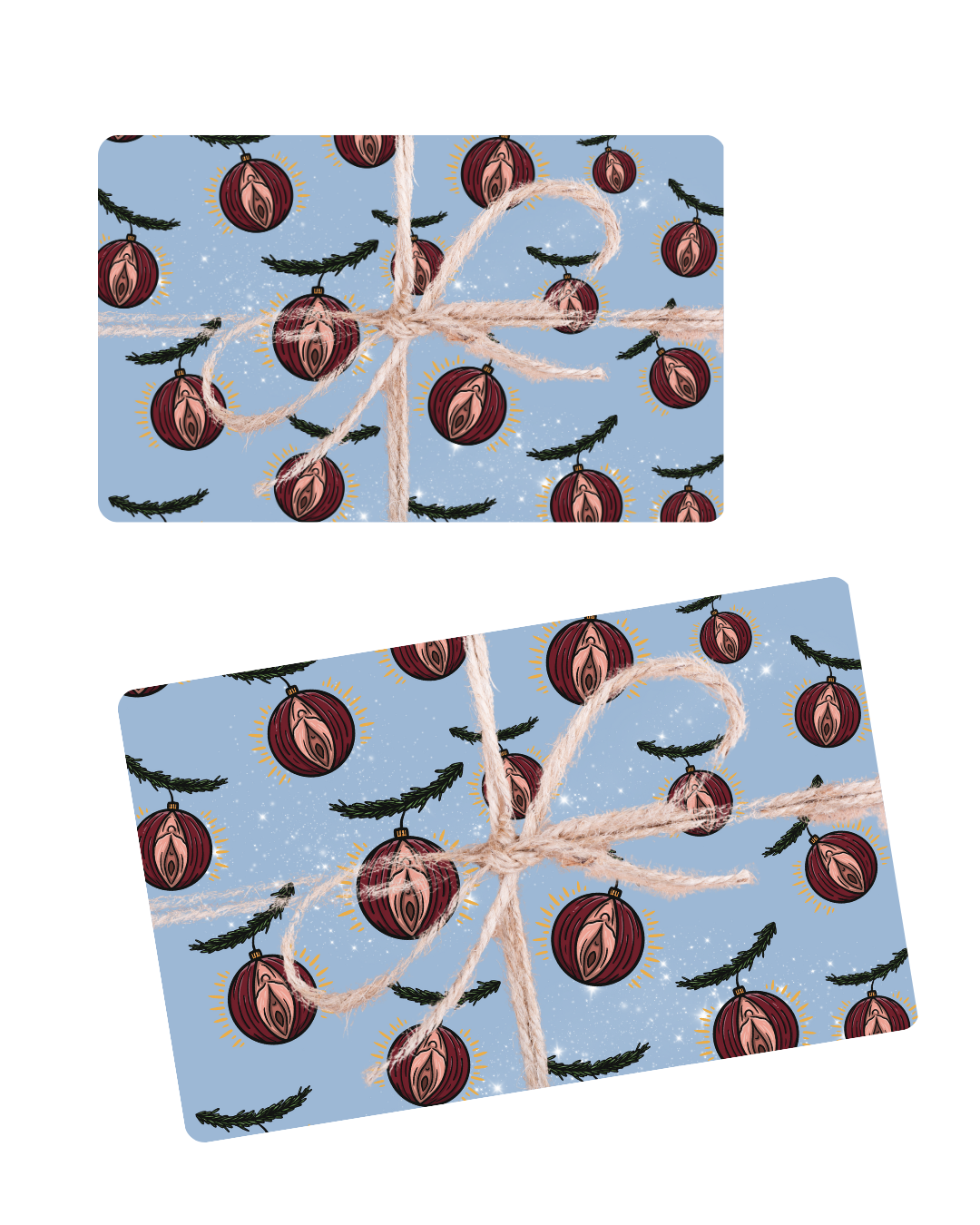 Geschenkpapier mit Vulva-Weihnachtskugeln